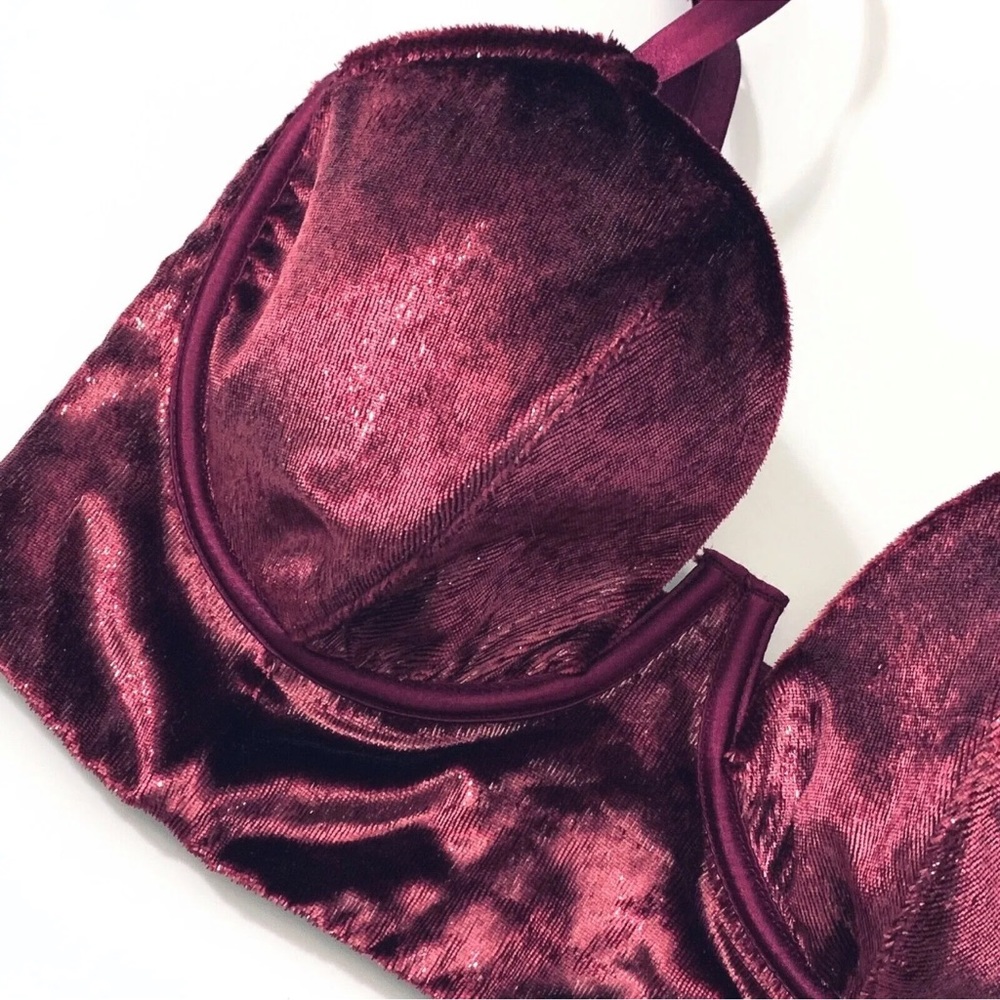 $50 Victorias Secret Very Sexy Sparkly Velvet Balconet Long Line Lined Crop Bra - Picture 4 of 5